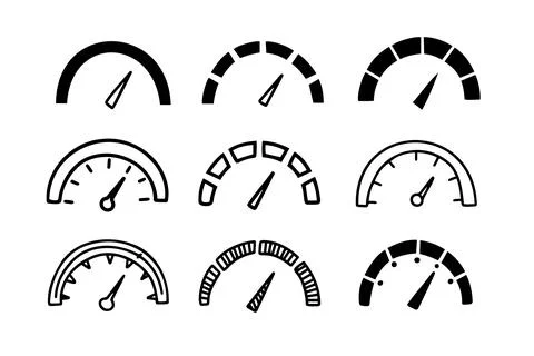 Hand drawn doodle Speedometer, tachometer icon collection. Speed indicator sign Stock Illustration