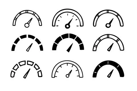 Hand drawn doodle Speedometer, tachometer icon collection. Speed indicator sign Stock Illustration