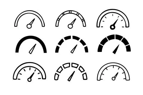 Hand drawn doodle Speedometer, tachometer icon collection. Speed indicator sign Stock Illustration