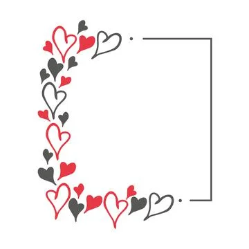 Hand drawn doodle square frame with red and black hearts. Simple elements Illustrazione stock