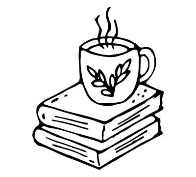 Hand Drawn Doodle Stack of Books with Steaming Coffee Cup Outline Illustrat.. Stock Illustration