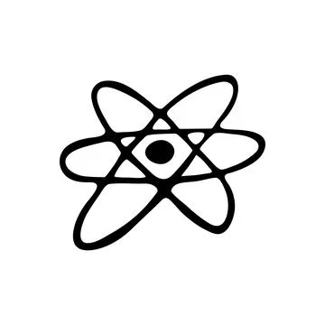 Hand drawn doodle style atom in vector Stock Illustration