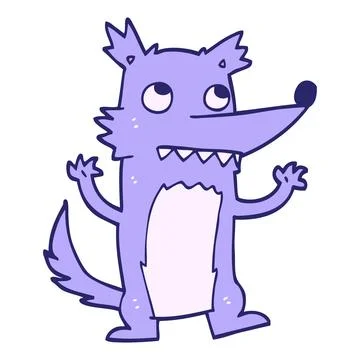 Hand drawn doodle style cartoon wolf in bright neon color Stock Illustration