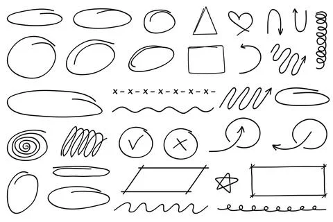 Hand drawn doodle style collection .Hand drawn strokes, line shapes. Vector.. Illustrazione stock