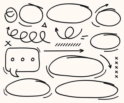 Hand drawn doodle style collection of arrows, bubble chat,spring and circle.. Stock Illustration