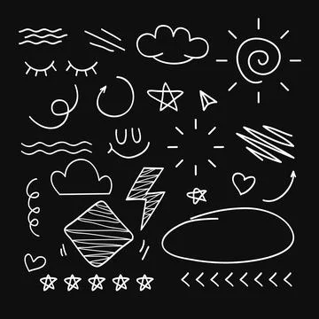 Hand drawn doodle style collection isolated on black background .Vector ill.. イラスト素材