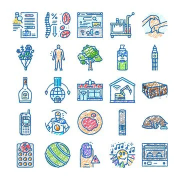 Hand drawn doodle style concept icons collection Ilustración de archivo