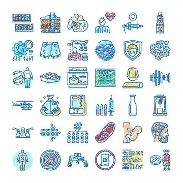 Hand drawn doodle style concept icons collection Stock Illustration