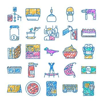 Hand drawn doodle style everyday life icons Stock Illustration