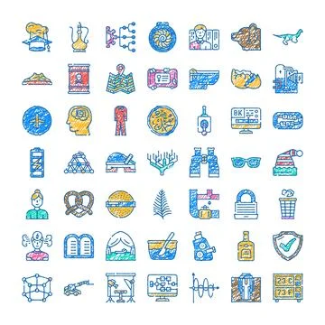 Hand drawn doodle style icon set collection Stock Illustration