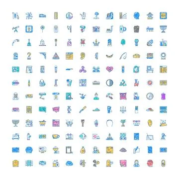 Hand drawn doodle style icon set collection Stock Illustration
