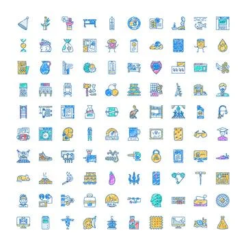 Hand drawn doodle style icons outlining diverse concepts Stock Illustration