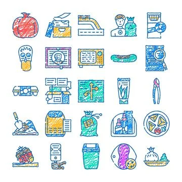 Hand drawn doodle style icons objects collection イラスト素材