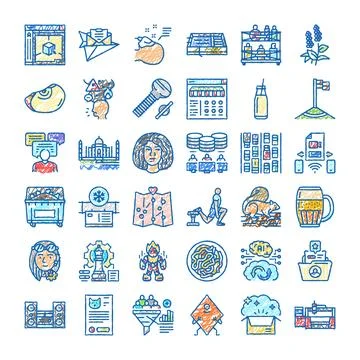 Hand drawn doodle style icons set concept 스톡 일러스트