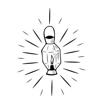 Hand-drawn doodle-style lantern with beams of light emanating from it vector Stock Illustration