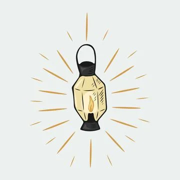 Hand-drawn doodle-style lantern with beams of light emanating from it vector Stock Illustration