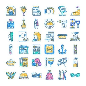 Hand drawn doodle style line art icon collection イラスト素材