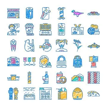 Hand drawn doodle style line art icons collection Stock Illustration