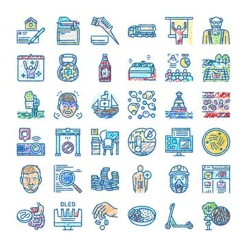 Hand drawn doodle style line art icons set Stock Illustration