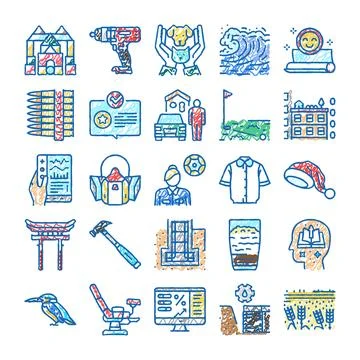 Hand drawn doodle style line icons collection Ilustración de archivo