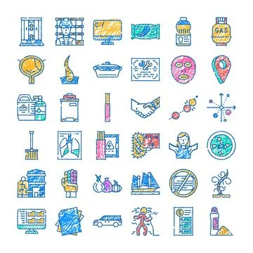 Hand drawn doodle style various icons set Stock Illustration