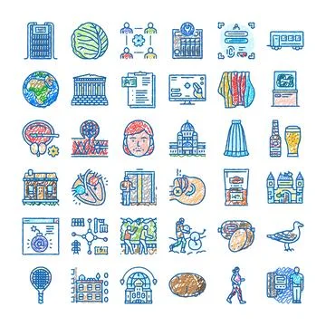 Hand drawn doodle style various icons collection Ilustración de archivo
