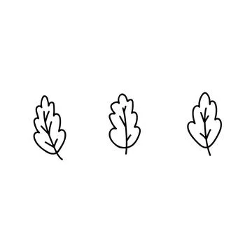 Hand drawn doodle style vector illustration set of oak leaf. Black sketch Stock Illustration