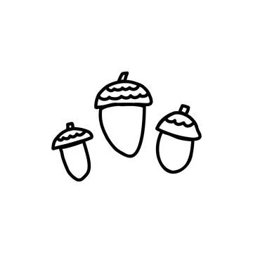 Hand drawn doodle style vector illustration of set of acorns. Black sketch Stock Illustration