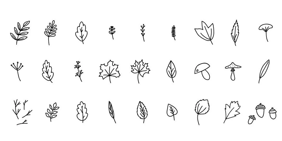 Hand drawn doodle style vector illustration set of fall forest nature elements Stockillustratie