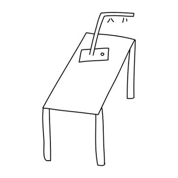 Hand drawn doodle table with modern lamp on it. Single element isolated on wh Stock Illustration