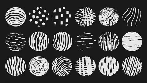 Hand drawn doodle texture set, curvy line ink pen, circle pattern, vector p.. Stock Illustration