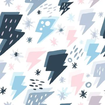 Hand drawn doodle thunder backdrop in Scandinavian style. Stock Illustration