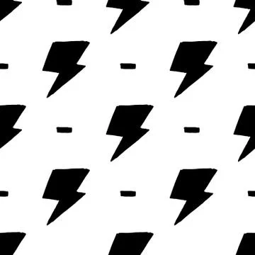 Hand drawn doodle thunder backdrop seamless pattern. Black lightning bolts Illustrazione stock