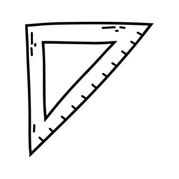 Hand drawn doodle triangle ruler. Vector sketch illustration of black outline Stock Illustration