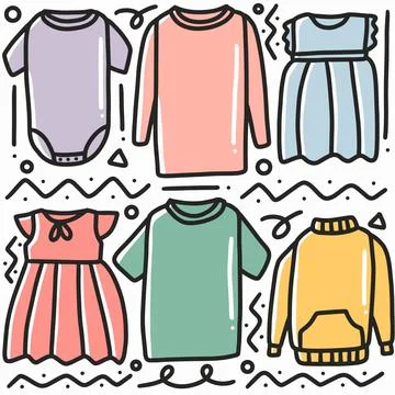 Hand drawn doodle various clothes Stock Illustration