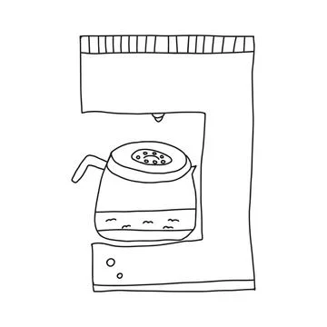 Hand drawn doodle vector illustration of auto drip coffee machine with glass  Stock Illustration