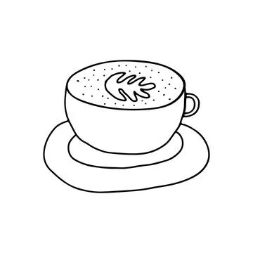 Hand drawn doodle vector illustration of delicious hot cup of cappuccino. Iso Stock Illustration