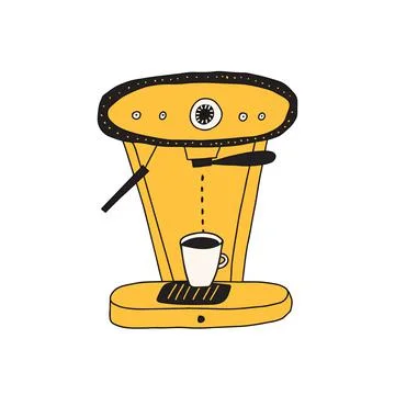 Hand drawn doodle vector illustration of home appliance espresso coffee machi Stock Illustration