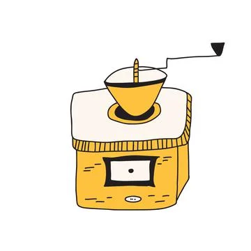Hand drawn doodle vector illustration of vintage coffee mill used in the old  Stock Illustration