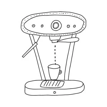 Hand drawn doodle vector illustration of home appliance espresso coffee machine Stock Illustration