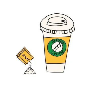 Hand drawn doodle vector illustration of hot coffee in a paper to go cup with a Stock Illustration