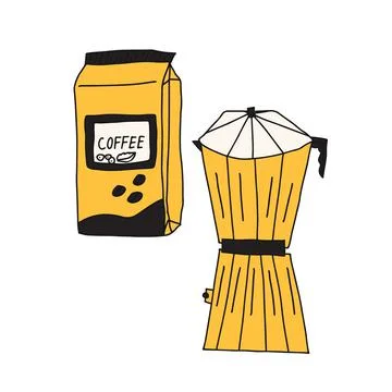 Hand drawn doodle vector illustration of moka percolator coffee pot for brewing Stock Illustration