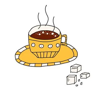 Hand drawn doodle vector illustration of delicious hot cup of coffee of tea Stock Illustration