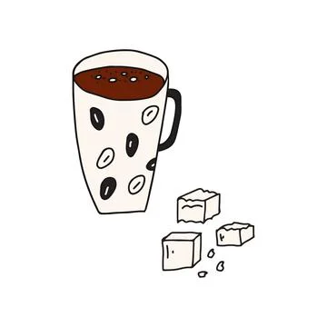 Hand drawn doodle vector illustration of delicious hot cup of coffee of tea Stock Illustration