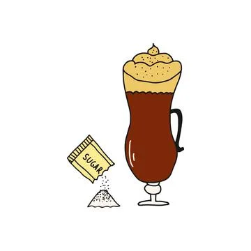 Hand drawn doodle vector illustration of delicious hot cup of cappuccino with Stock Illustration