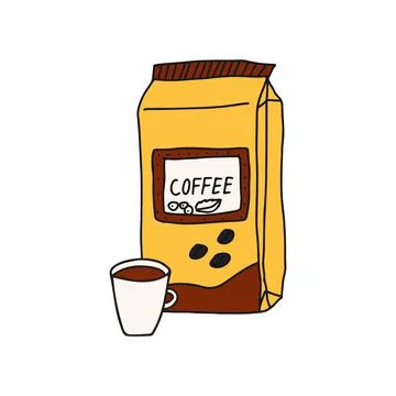 Hand drawn doodle vector illustration of coffee bag. Isolated on white Stock Illustration
