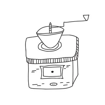 Hand drawn doodle vector illustration of vintage coffee mill used in the old Stock Illustration