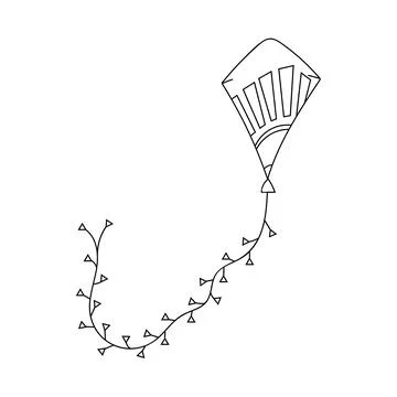 Hand drawn doodle vector illustration of flying kite. Freehand outline ink ki Stock Illustration