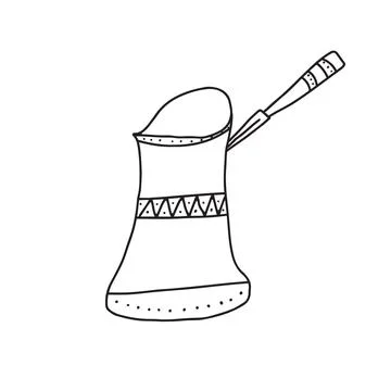 Hand drawn doodle vector illustration of traditional Turkish coffee pot for Stock Illustration