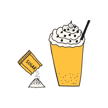 Hand drawn doodle vector illustration of sweet frappe coffee drink with foam and Stock Illustration
